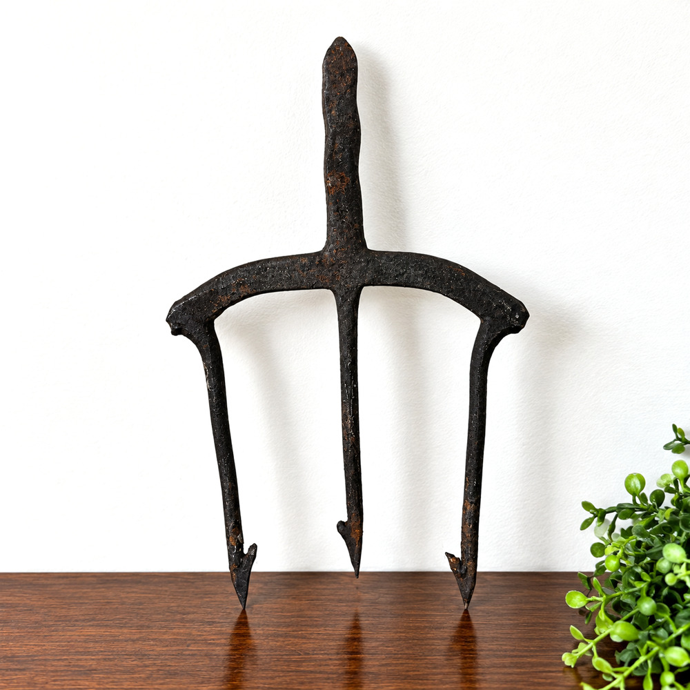 Antique Fish Spear Frog Gig 3 Prong Hand Forged Rustic Primitive 9" Tall x 6" W